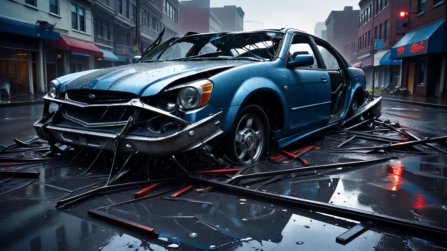 hotwheels toy, car, police, bus, van, ambulance, motorcycle, RoadWreck_Simulator <lora:RoadWreck_Simulator_sdxl:1>, miniature people, headlights, broken glass, tilt shift, forced perspective, bent frame, crushed, fire, smoke, debris, destruction, track, sirens, nighttime, melted miniature, award winning photography