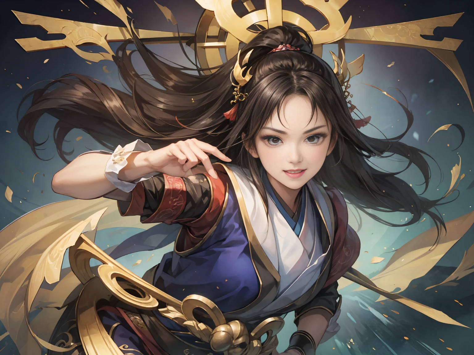 Close-up of a woman wearing a sword and hat, onmyoji, Onmyoji detailed art, ahri, Extremely detailed Artgerm, onmyoji portrait, Anime goddess, trending artgerm, fox nobushi, Range Murata and Artgerm, bian lian, full-body xianxia, inspired by Park Hua