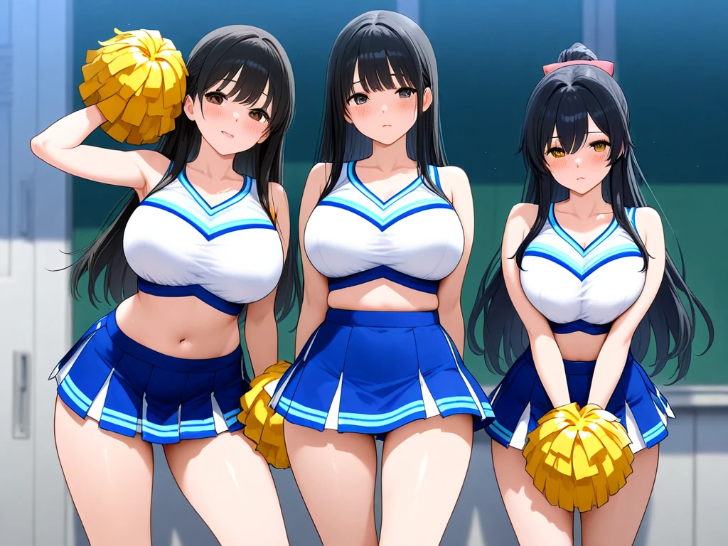 a group of large breasted cheerleaders naked from the waste down are bending over
