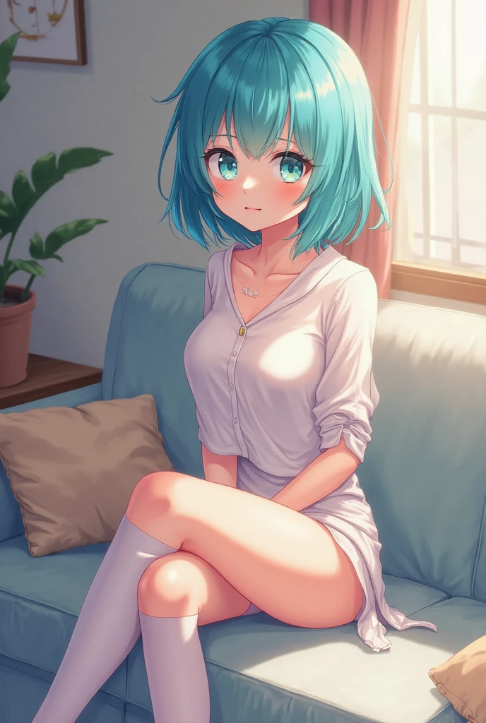 akanekurokawa, akane kurokawa, bangs, (Green Eyes:1.3), Blue Hair, Long Hair, dark Blue Hair,Black Tank Top,purple string underwear,barefoot,Sitting on the bed,Sleepy eyes,smile,blush,morning,morning陽,The sun is rising,whole bodyがイラストに入るように,
break indoors, Bedroom,
break looking at viewer,whole body,(Cowboy Shot:1. 5) 
break (masterpiece:1.2), Highest quality, High resolution, unity 8k wallpaper, (figure:0.8), (Beautiful attention to detail:1.6), Highly detailed face, Perfect lighting, Highly detailed CG, (Perfect hands, Perfect ???????),