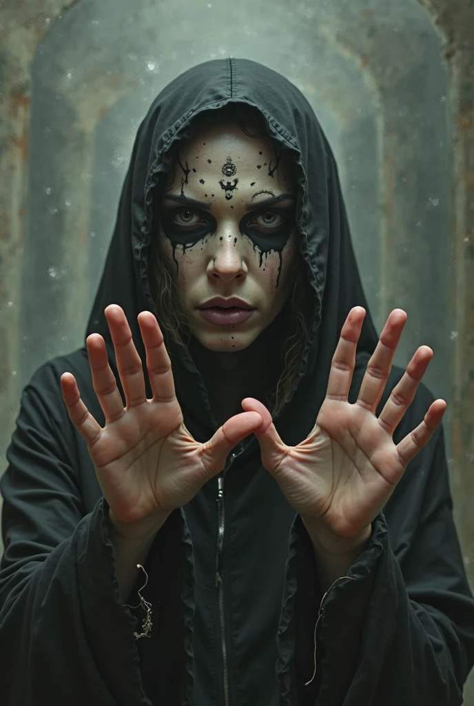 realistic style, photo, photorealistic, high detail, (sharp), (photorealism:1.2), (photo:1.2) of a derelict of darkness summoned from the ashes, The puppetmaster congregates all the masses, people around. [the point of view is between her hands:2], [the point of view is between her hands:1.7], extremely detailed faces and bodies, hyper realistic, natural lighting, vivid colors, photorealistic, masterpiece, 8k. [Entire scene is surrounded by mist, evoking a mysterious and eerie atmosphere, natural reflections].