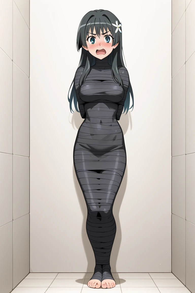 Ruka naked and tied with ropes on her feet and hands, she is hypnotized, his eyes reflect hypnosis,medium tits, the entire body hangs over a pot of hot water(I&#39;m cooking it), NSFW