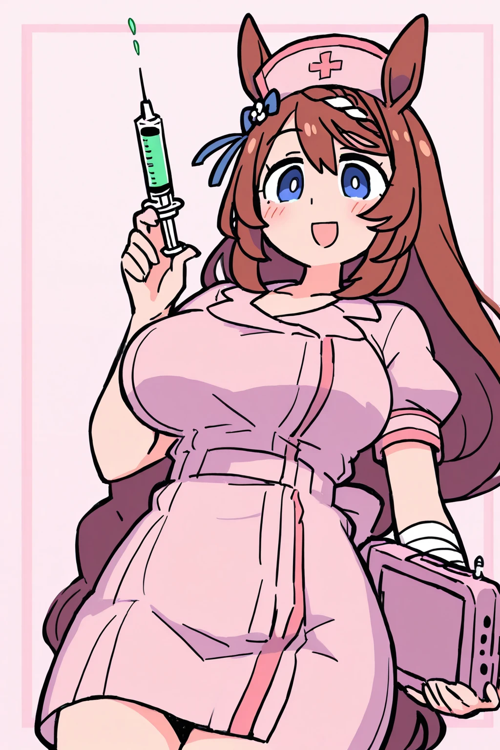 (masterpiece, best quality:1.2), 1girl, solo,standing,
by by buta99, by chelodoy, by spikedmauler, by cervina7, solo, female, standing, looking at viewer, ((hair, snout), lips, eyelashes, eyeliner, big breasts, cleavage, pink eyes, sexy, long light brown hair, long wavy hair, skinny, canine, pink, kawaii, small waist, huge thighs, milf body , big eyes, pink clothes, phair ,kawaii, super kawaii, big hips, kawaii outfit, sexy, nsfw, pink, pink theme, huge , showing, huge thighs, huge hips, shiny, skinny waist, shiny skin, glowy skin, huge curls,big long curls, eyeliner, blush, bangs, kawaii girl, sexy clothes, pink theme, kawaii, smiling, milf, thick, nurse, nurse outfit, sexy nurse, brown hair, dress, apron