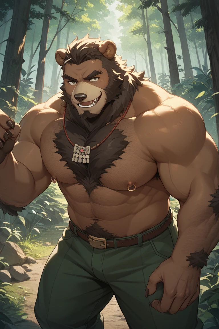 Alone, ORCBEAR, Male, muscle, intestinal muscle, big belly, calnçan, large, Male mature, old. (((head-shot)))