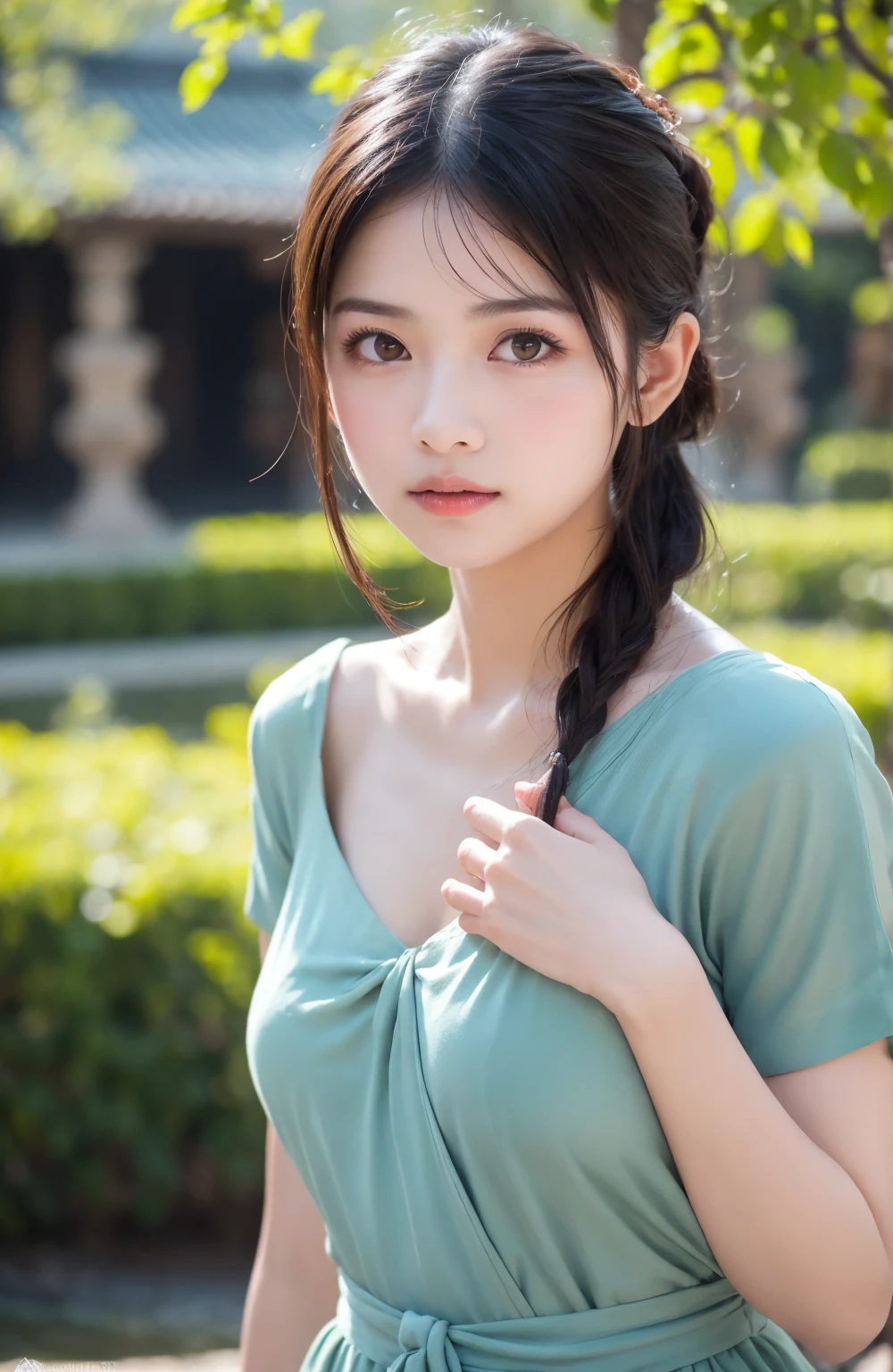 ((Highest quality, 8k, masterpiece: 1.3)), sharp: 1.2, Perfect Body Beauty: 1.6, ((Layered Hairstyles, Small breasts: 1.0)), ((forest)), Perfect Eyes, (((ponytail))), ((topless)), ((necklace)), Earrings, ring, Bracelet, Hair Accessories, ((Beautiful young teenager woman)), ((Straight nose)), (Eyeliner), Armpit Hair, Bristles, ((Beautiful Skin)), ((Sitting on a chair with legs aligned)), Wavy Hair, Beautiful attention to detail, Super detailed, Highly detailed face and skin texture, fine grain, double eyelid, Black Hair, Big Ass, Lower Body, Thighs, (((Skinny))), Wet and shiny lips, smile, Blushing, Get a grip on your body, ((Anatomically correct human body)), ((Crisp body shape)), Ribs, clavicle, Protruding skeleton, A face without nasolabial folds