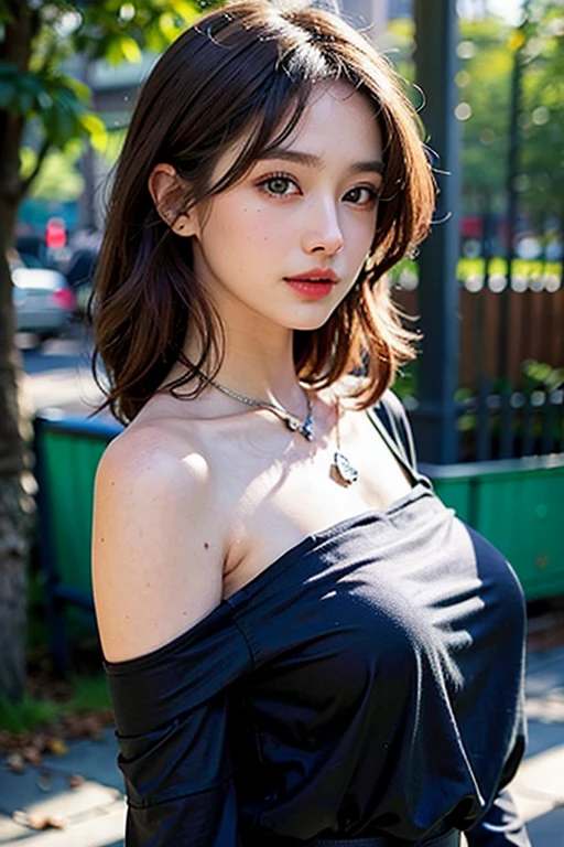 masterpiece, Highest quality, Very detailed, 8K, Realistic, Soft Focus, Beautiful attention to detail, Detailed face, double eyelid, One girl, alone, Beautiful Skin, Real human skin, whole body, Incredibly beautiful proportions、10 head and body,Beautiful and firm breasts, Beautiful cleavage, Mature Body, 18-year-old girl, beautiful girl, Japanese Idols, (French Braid:1.3), Brown Hair, Wearing layers, break, (Purple high neck off-the-shoulder sleeveless long dress:1.3), break, White fur decoration on chest, Standing position, Atmospheric lighting in the venue, Captivating smile, Model pose, Browsing Caution
