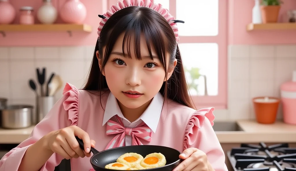 Robot girl with beautiful face sitting and eating mukbang .yummy . Lolita. Girl 18.
