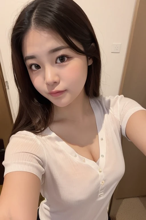 White tight shirt、White tight mini skirt、a bed、a smile、shortsleeves、high-level image quality、Hallyu Idol Face