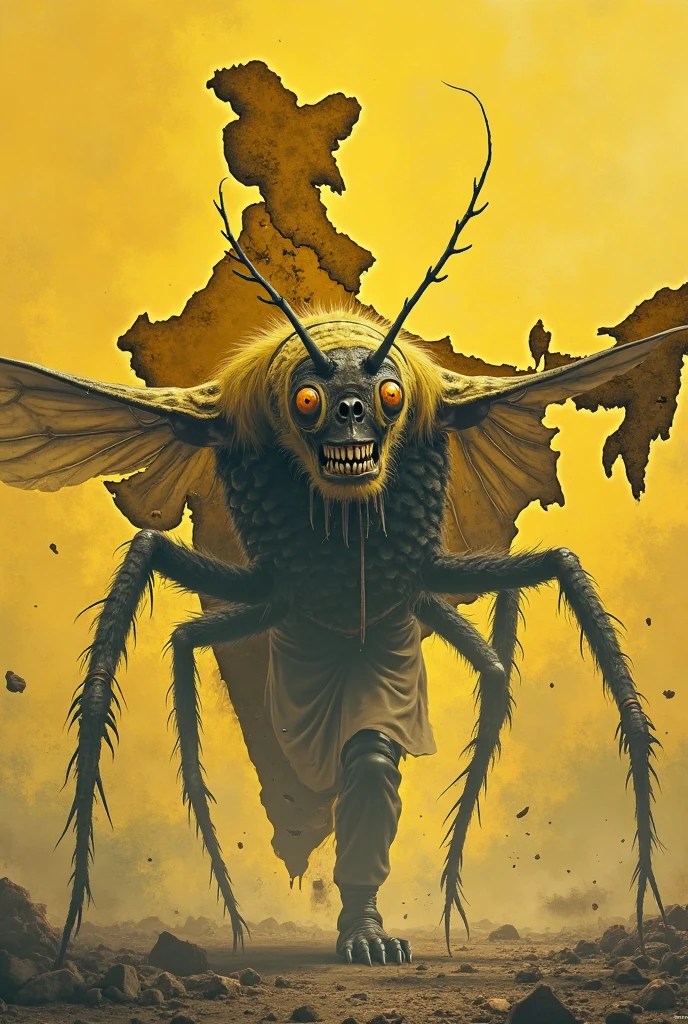 ((best quality)) , ((masterpiece)) , (detailentasy illustration of an enormous wasp with glowing eyes, surrounded cheering people in the style of magic The gathering card art. In front is a large yellow moon over a fantasy town background. Vibrant colors are used.,(Horror-themed , Eerie, unsettling, dark, spooky, suspenseful, grim, highly detailed,ugly)
