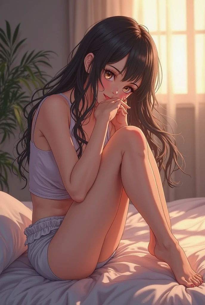 dark skin, blushed, night, bed, solo-girl