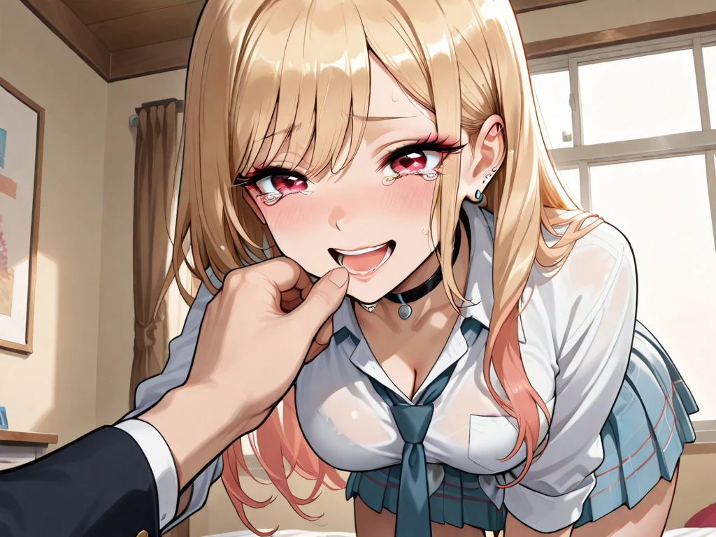 ((Highest quality))、((masterpiece))、(detailed)、((Anatomically correct))、(High resolution、8k)、Side angle、1 girl、(1 boy:1.3)、(fellatio:1.3)、penis、Drooling、Half-closed eyes、dress、Luxurious bedroom、tits、F Cup、Slipping、Nipples、Blonde、long hair