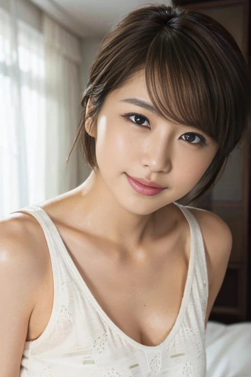 You are a professional gravure Photographierer.。Please create a photographer of a very beautiful Japanese woman.。traits délicats du visage、cheveux bob, regard captivant、coup de cuisse , surface lunaire、Profondeur de champ avancée、chef-d&#39;artwork、la plus haute qualité、Photographier、reality、high resolution、super detailed、