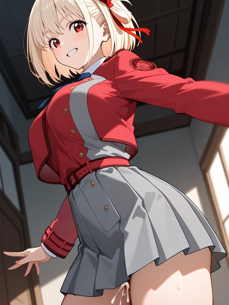 chisatonishikigi, nishikigi chisato, short hair, bangs, blonde hair, (red eyes:1.5), hair ribbon, one side up, bob cut,
BREAK shirt, long sleeves, dress, ribbon, white shirt, collared shirt, belt, neck ribbon, red dress, blue ribbon, pleated dress, grey dress, two-tone dress, red belt, lycoris uniform,,
BREAK outdoors, city,
BREAK looking at viewer, BREAK (masterpiece:1.2), best quality, high resolution, unity 8k wallpaper, (illustration:0.8), (beautiful detailed eyes:1.6), extremely detailed face, perfect lighting, extremely detailed CG, (perfect hands, perfect anatomy), top-quality、masutepiece、1girl in、platinum-blonde、Bob Hair、Red ribbons、in one's underwear only、Pink lingerie、to close range、red blush、Kamimei、Staring at this、Cute anime illustration、tits out、lighting like a movie、top-quality、High school girl pulling her panties down to her thighs in a school classroom、Laugh、Nearly taking off your panties、ripped 、(8K、Raw photography、top-quality、masterpiece:1.2),(Spread your legs wide,Open your legs wide),(Long bob cut),watching at viewers,Looking at the front,Bullish,Erotic,Pupils,Light Blue Bra,de pele branca,kne,(Black pantyhose),absurderes,a small face,Parting the bangs from the middle、Forehead visible,(be shy,Tight eyes,glares,Bullish,skinny,Rasping,irate)、masterpiece,top-quality、超A high resolution,Raw panties,ren,Beautiful fece,One Person, solo,fullllbody、cute little、Back to Student,JK ,hi-school girl,A Japanese Lady,is standing,(Photorealsitic:1.37)、Photon mapping,Realistic、Cute little face,Brown-eyed、Black socks、(Red bow tie)、Radio City、Physically Based Rendering、Foreground、depth of fields、Blurry background、a picture,The girls、Body,beauty legs, Long legs, Thin leg,Tie your hair into one strand on your chest,(Bangs are visible), hair, s lips, Blue_The eye, nosesoft,(Light blue shirt), (Navy and blue and white plaid pleated skirt), Knees are visible,Sheer clothing,, Thigh, Black cotton socks,Nogizaka Idol, actress, Japanese ido、large full