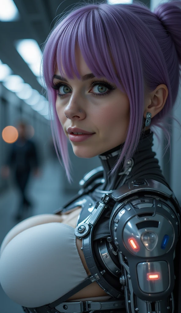(work of art, best qualityer, photorealisitic, A high resolution, photoshot, :1.3), main part, best qualityer, ((provocative)), Vladislava Galagan, body builder, brunette hair, blue colored eyes, cyberpunk girl, Harajuku Cyberpunk Brand Armour, sexy white stylized lingerie, Bold colors and patterns, attractive accessories, modern and innovative hairstyle, Stunning cyberpunk cityscape, skyscrapers, glowing neon signs, led lights, anime illustration, детальная texture skin, detailed fabric texture, beautiful and detailed face, complex parts, ultra detaild, cinematic lighting (ssmile), ((pose sexy, sexy clothes)),(Shaggy hair), (oculos de sol), (texture skin:1.1), (very highly detailed face:1.1), High body detail, very detailed clothing, (work of art), (realisitic), ultra-high resolution, 8 mil, ultra-high resolution, granularity, cinematic lighting, rim lighting, photoshot de Arnie Freytag