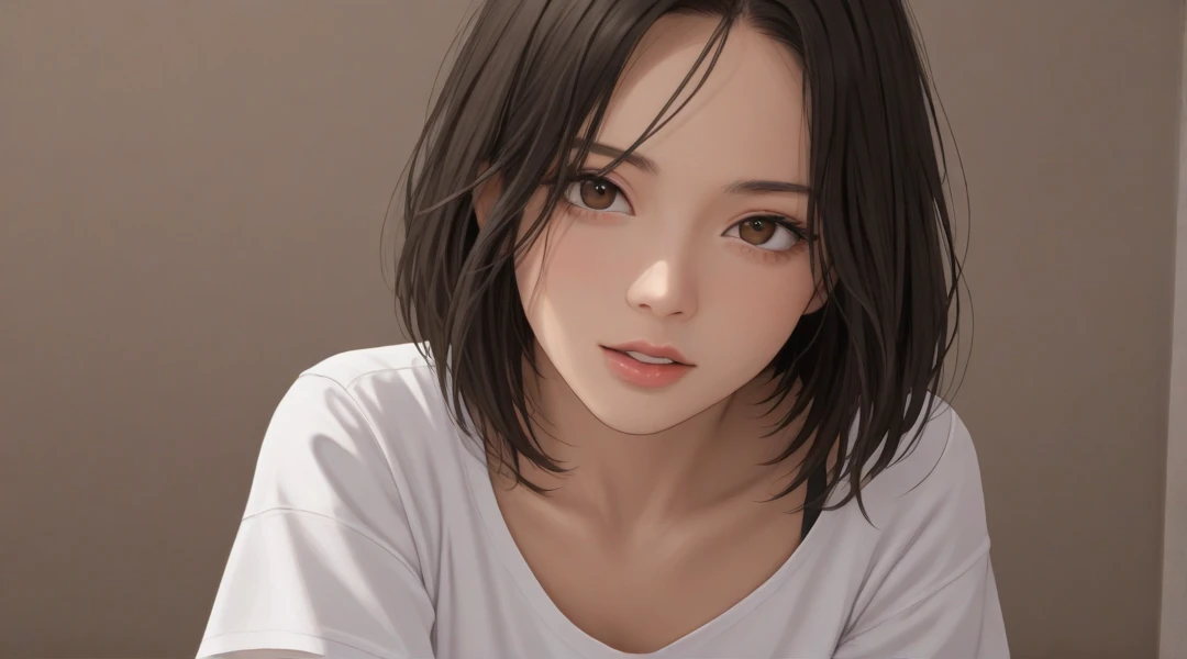 (((masterpiece, best quality, ultra highres, 1 girl, solo, no background))), super detailed skin and face and eyes and finger, beautiful japanese woman, small breasts:1.5, skinny, light brown hair, white background, very short pixie hair, cowboy shot, Generate with illustrations, Various expressions, Various poses, The background should be simple, with the character positioned centrally, outline, anime, 2d, boyish, thong, expressionless, tank top, relax, lie down and rest,