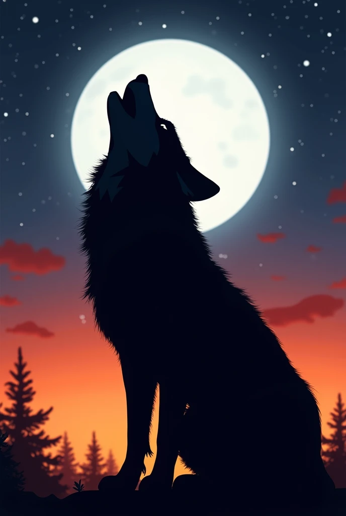White silhouette design of a single wolf,Wolf howl:1.5,Black Background,Beautiful silhouette,Biologically correct