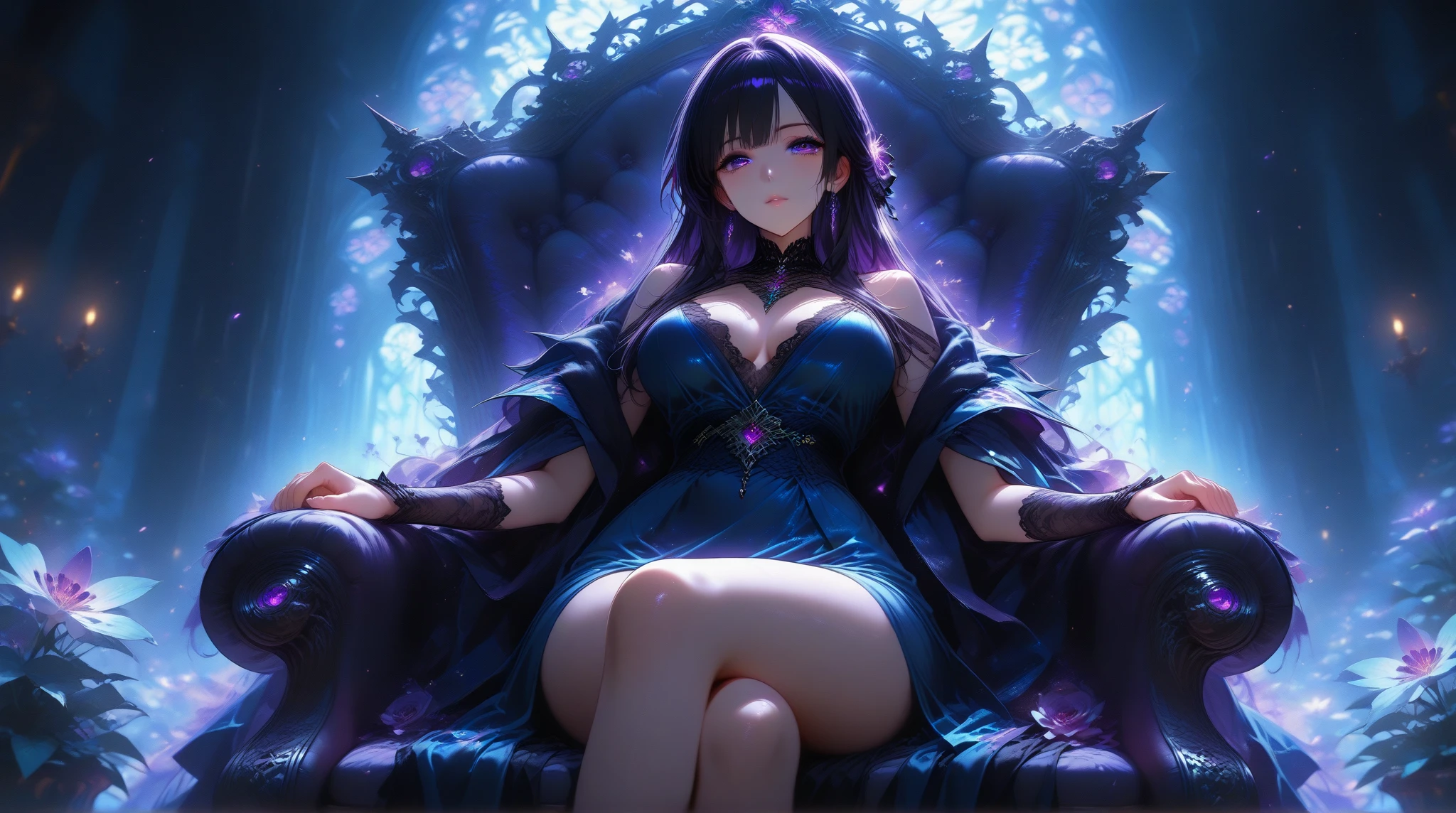Photorealistic rendering, cinematic shot, Unreal Engine, 8K resolution, realistic lighting effects. Masterpiece, ultra detailing, super detailing, very detailed, ultra detailed, one, (1 female fox), kitsune, Japanese, She is in a detailed short gold yukata with dark elements and in an elegant pose, super mature, tall, mom, mature mother, super long hair, straight hair, black hair and straight bangs, black fox ears, nine fox tails, beautiful, charming, super black eyes, elegant, cheerful breasts, neutral face, calm atmosphere, she is against the background of Japanese themes.