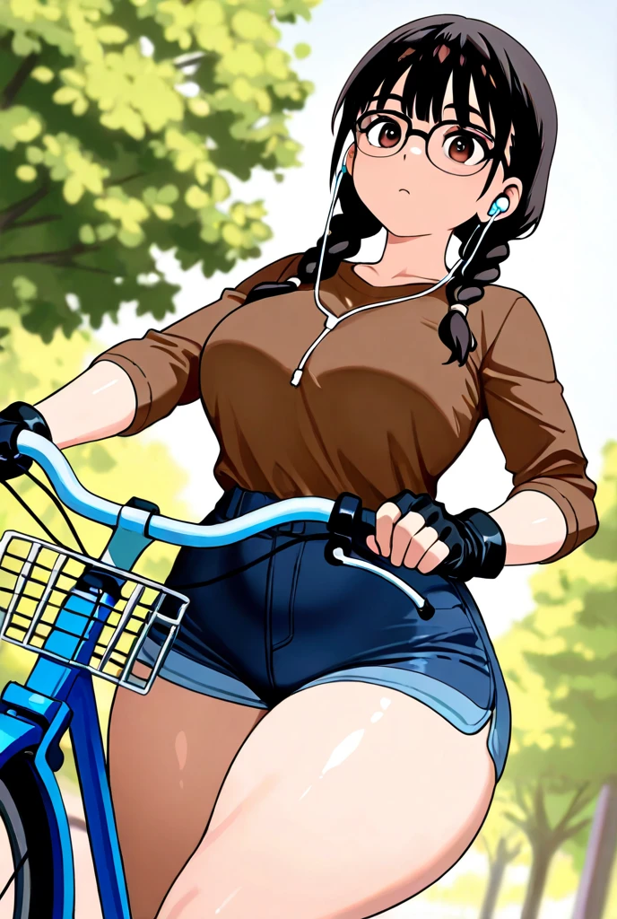 Photorealistic style, Woman with Barcelona shirt ,, Make handjob In a futanari Who is on top of a bicycle