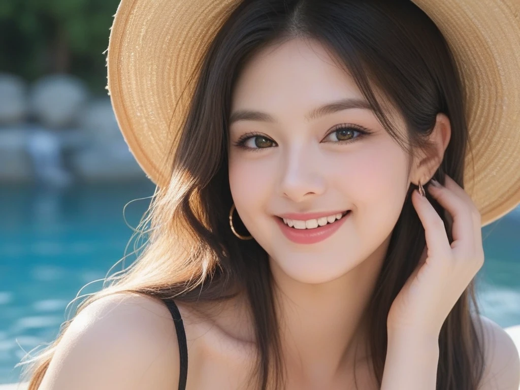 (masterpiece, Highest quality:1.1), (8K, RAW Photos, Photo realistic:1.2, f22), (Shiny skin), Detailed skin, Detailed face, smilee,fine grain,Long Hair, break, Real World, (Very detailed, Cleavage), Intricate details, smile, One Girl, (shirt)、 (Overseas tourist attractions:1.4)