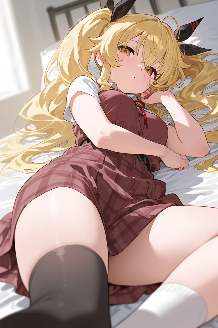 nsfw,masterpiece,ultra detailed,8k,cleavage,school cardigan,(short plaid pleated skirt),detailed face,eye lighting,adult curvy body,(tanned skin:1.1),(japanese gyaru),baby face,cute face,silver panties,lying on back on floor,knees up,carpet,painted toe-nails,makeup,at messy private room,messy room,left clothes on floor,wardrobe,desk,medium hair,blushed and happy,thick thighs