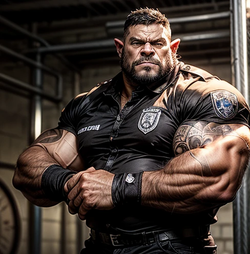 A 600lbs Bodybuilder as police officer, he sweatier all over body