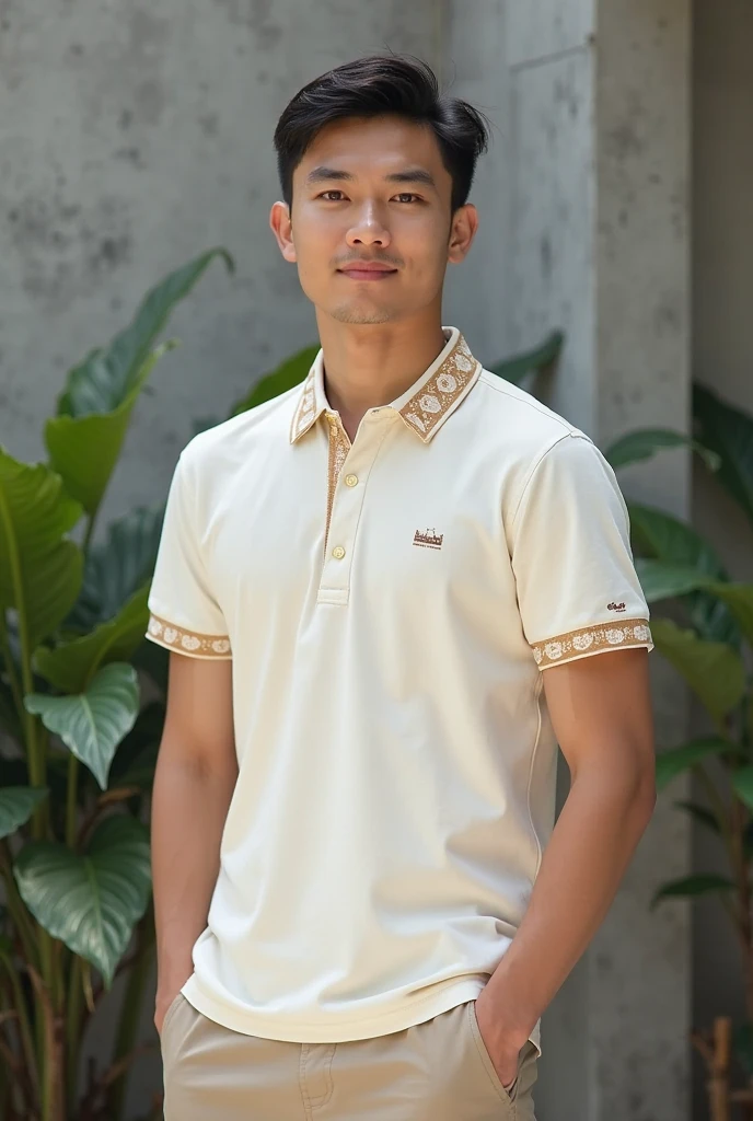 Create a man, 18 years old, Indonesian race, white skin, black hair, wearing clothes, wearing glasses, teeth like a squirrel, waterfall background, realistic pose like a model