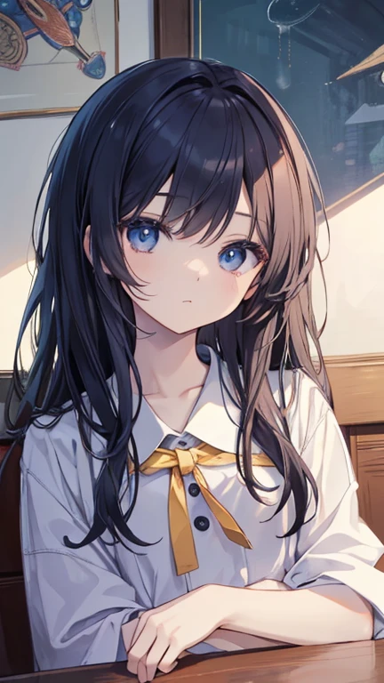 Masterpiece、Highest quality、highest quality、(((Lori)))、 ((((Petite))))、Shiny hair quality、Small face、Sitting、Super detailed, beautiful, wide eyes、Ultra-detailed, clear and beautiful faces、(cute illustration:1.2), High-resolution, ultra-detailed, best quality, embarrassed