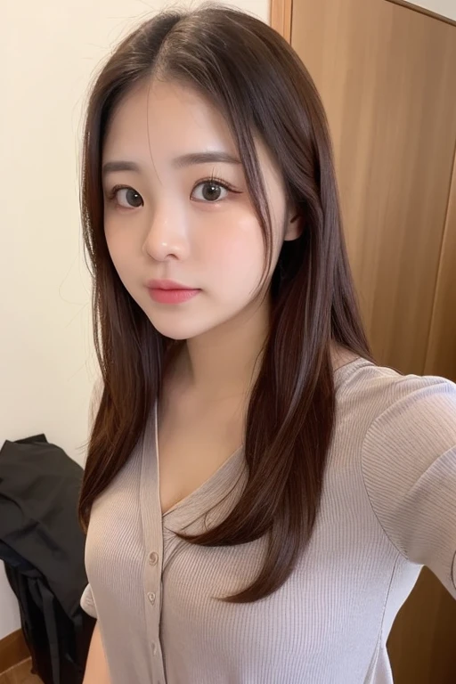 adorable, 1 girl, (face to face), 10 years old, baby face, happy, half body portrait, (face details: 1), (eye details:1), ((big breasts)). wearing transparent transparency long shirt, .. Cute posed. proportional body. Ultra High Res. realistic: 1.4, UHD