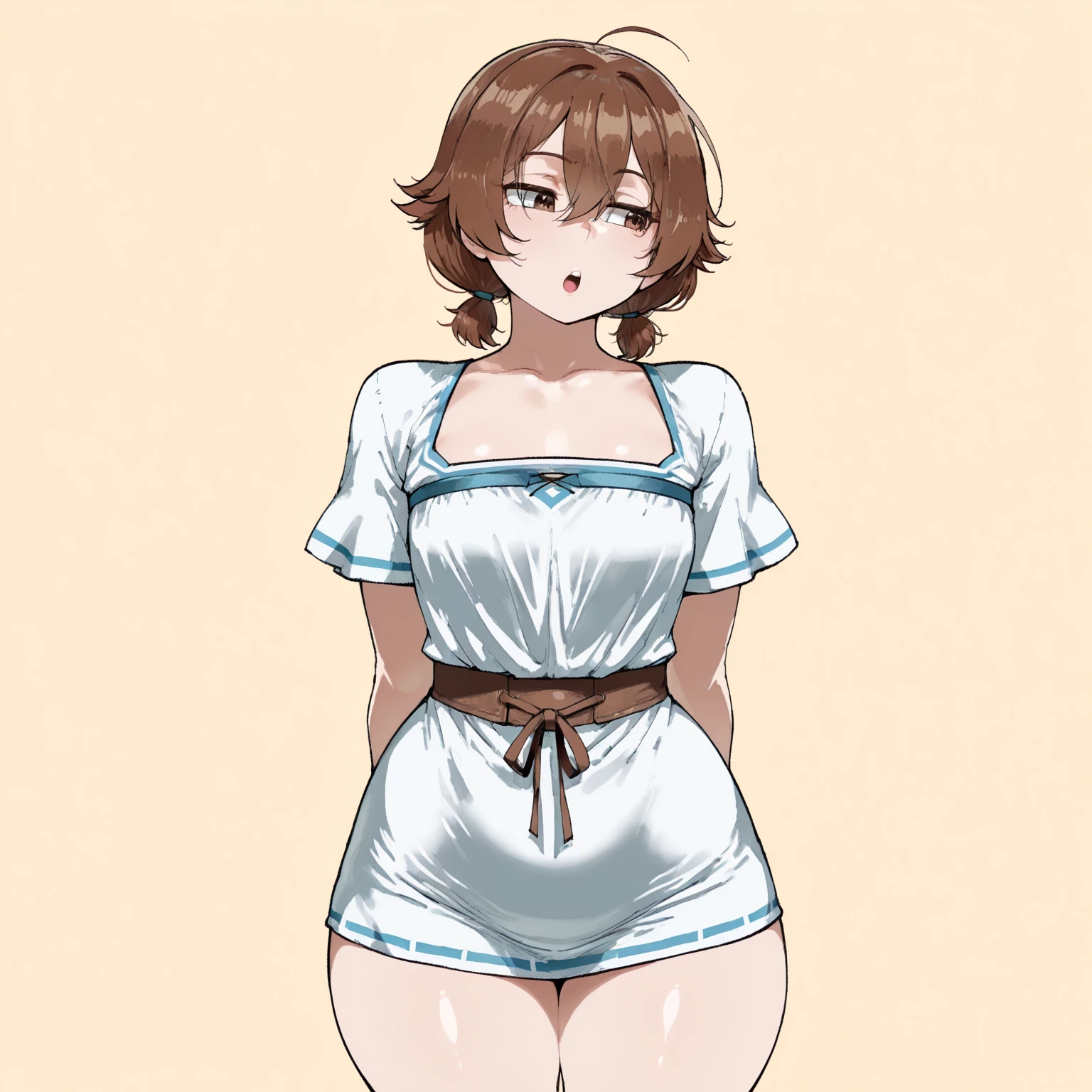 1 girl, solo, semi-large breast, ((hot)), attractive, look at viewer, Irma, Irma_lair, short hair, curls, brown hair, light blue eyes, 25 years old, Brown Wolf Tail, Brown wolf Ears, no human ears, (wolf_girl), (ancient greek clothes), (sexy toga), slutty, medieval room, bedroom, sitting on bed, sultry, playful, erotic, exotic, bashful, happy, (undressing),