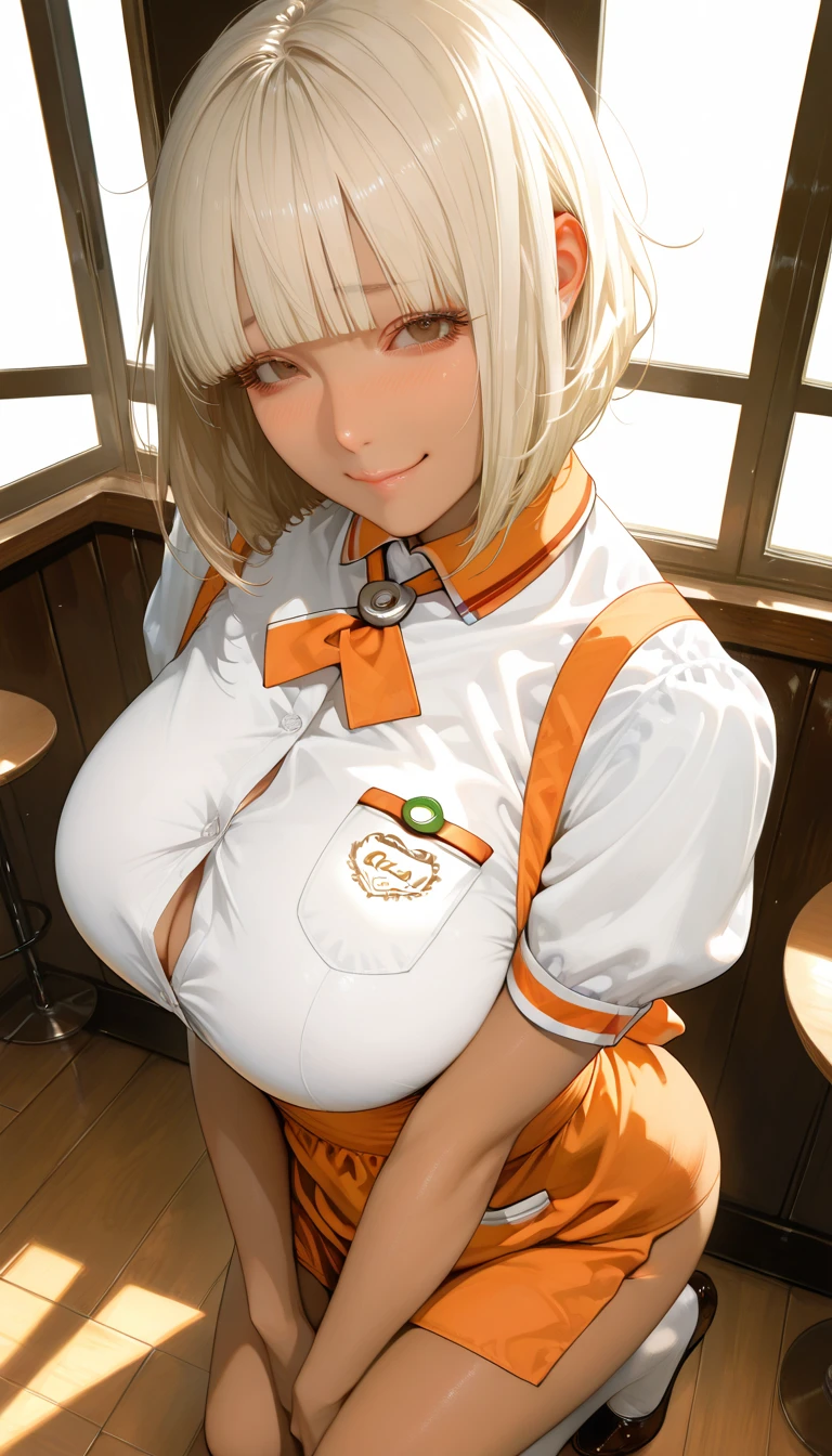 masterpiece, best quality,8K,intricate details,Highest quality, super resolution,neutral colors,detailed eyes, ultra detailed, intricate details,detailed clothes,meticulous clothes,intricate detail,photorealistic, (hyperrealistic:1.2),(1 girl:1.3), (full body),beautiful,oval face, slender, lanky,small breasts,micromastia,narrow waist, earrings, circlet, , long hair, braided ponytail, braid, (armor, cleavage cutout, orange tie, white cape), dawn, open mouth, (orgasm, screaming, ahegao:1.1), (squinting:1.2), Scenes:((The bright and clean hospital ward. The pristine white walls were complemented by the soft yellow lighting. The beds were neatly made with crisp white sheets and fluffy pillows, while the gleaming medical equipment and supplies were arranged neatly on the shelves.),), (nsfw:1.2),heavy breathing, blush, (crying tears:0.9),orgasm,cum on breast,cum on hair,cum inside,(breast out:1.1),(breast milk:0.9),(pussy,pussy juice squirting,pussy open),(female ),trembling5.blonde hair, ((blue eyes)),crawl,kneel,sad,despair,cry,tears,(collar),(leash)