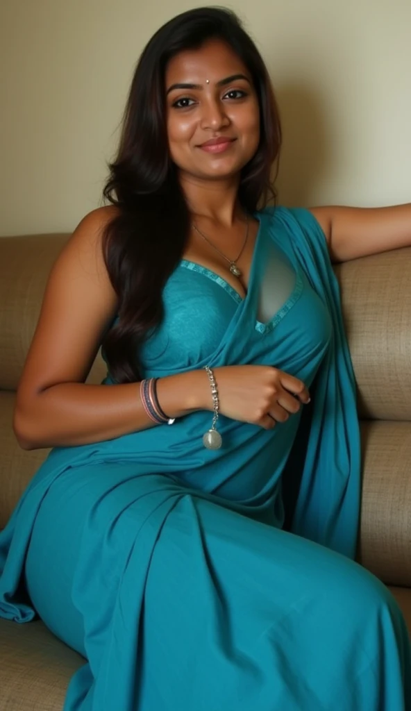 Indian Bhabhi sitting with her fair legs spread