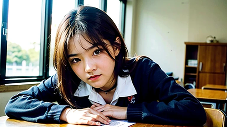 lens: 135mm f1.8,(Highest quality),(Tabletop:1.1), (Beautiful 16 year old Japanese girl), (Moist lips), Narrow eyes, double eyelid,Delicate clavicle,Flat Chest,Shortcuts,
(Let me me'Let me'Let's take another look), (close:1.4), shame, A faint smile,
(Spotted sunlight:1.2), Dramatic lighting,
(Taking off the uniform), (Sunburned skin:0.2),Full body photo、Full Body Focus、Sit on the floor with your legs open