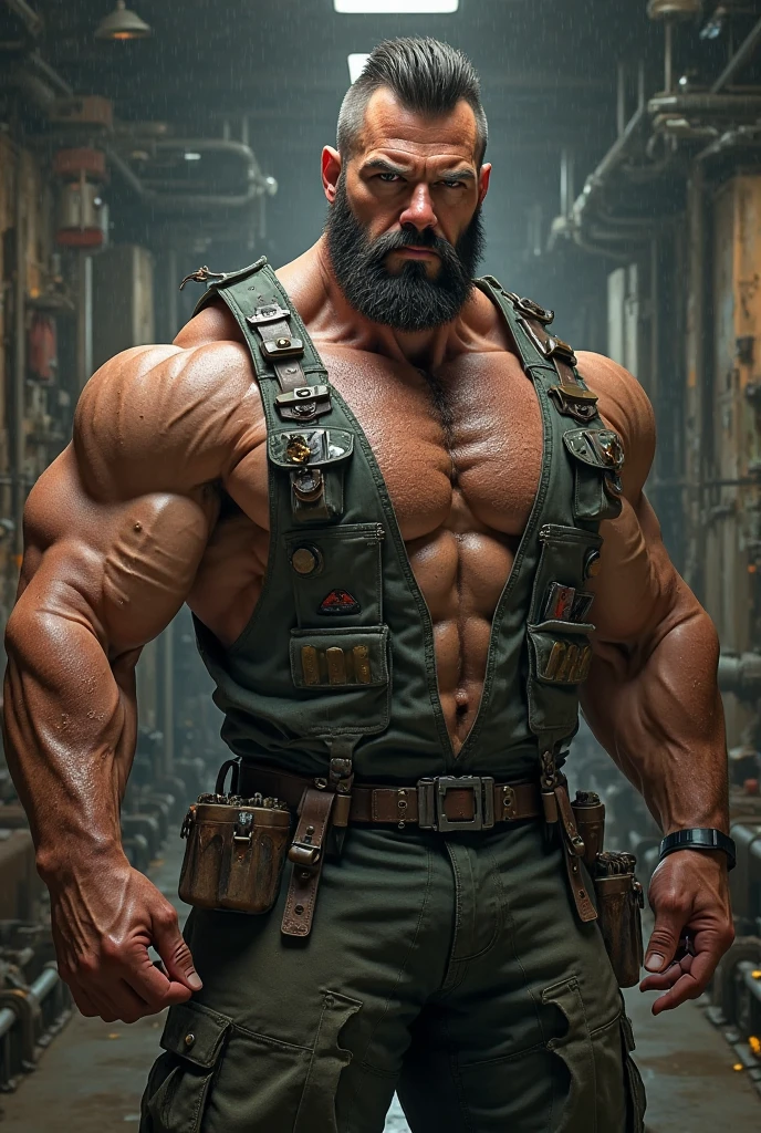 The sheriff has a brown beard, brown short haircut, Police uniform. muscular body, in a police station (best quality,4K,8K,highres,masterpiece:1.2),Ultra-detail,(realisti,photorealisti,photo-realisti:1.37), Film compositions,depth of field,Professional 3D rendering