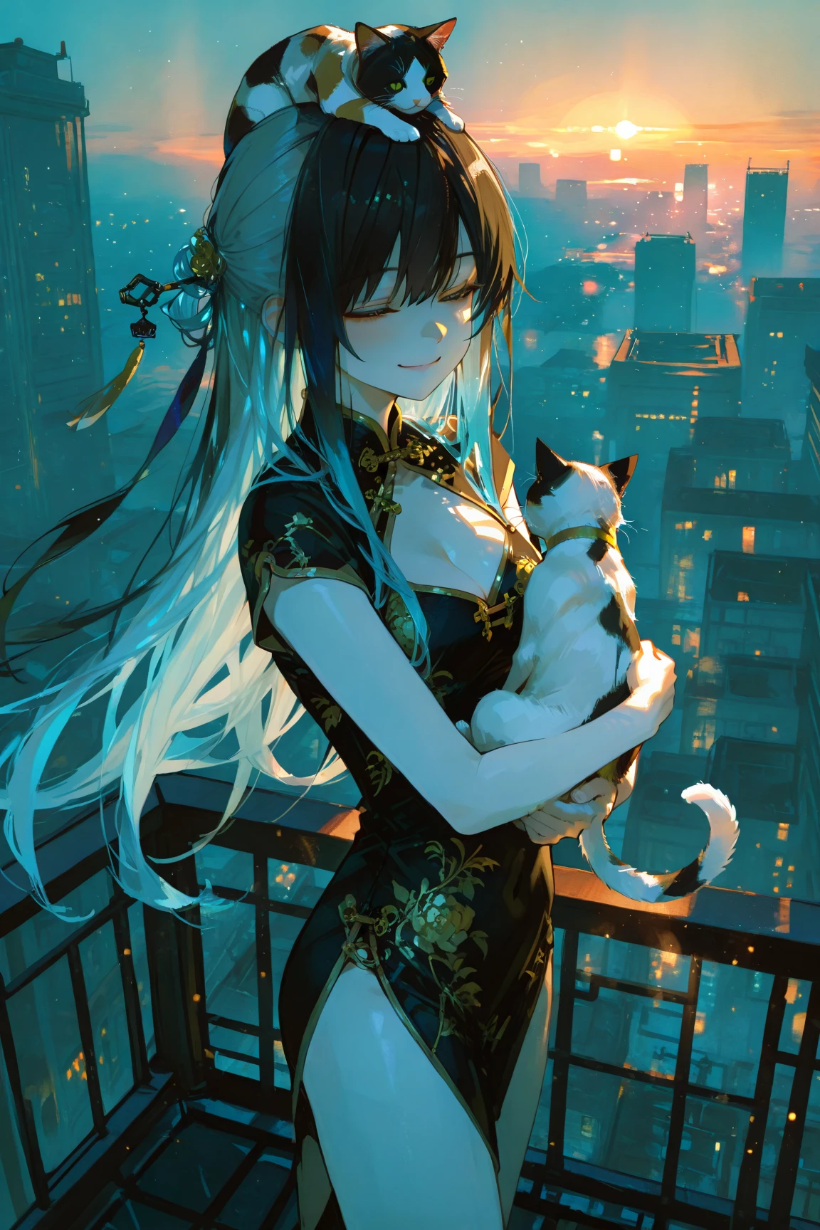 4k,((best quality)), ((masterpiece)), (detailed), perfect face, 1girl, tiger dress, sleeveless, black sock, , short hair, black hair, bob haircut, cat ears, visible cat tail, perfect figure, perfect hands and fingers, lean back wall, heel soles, view from below butt