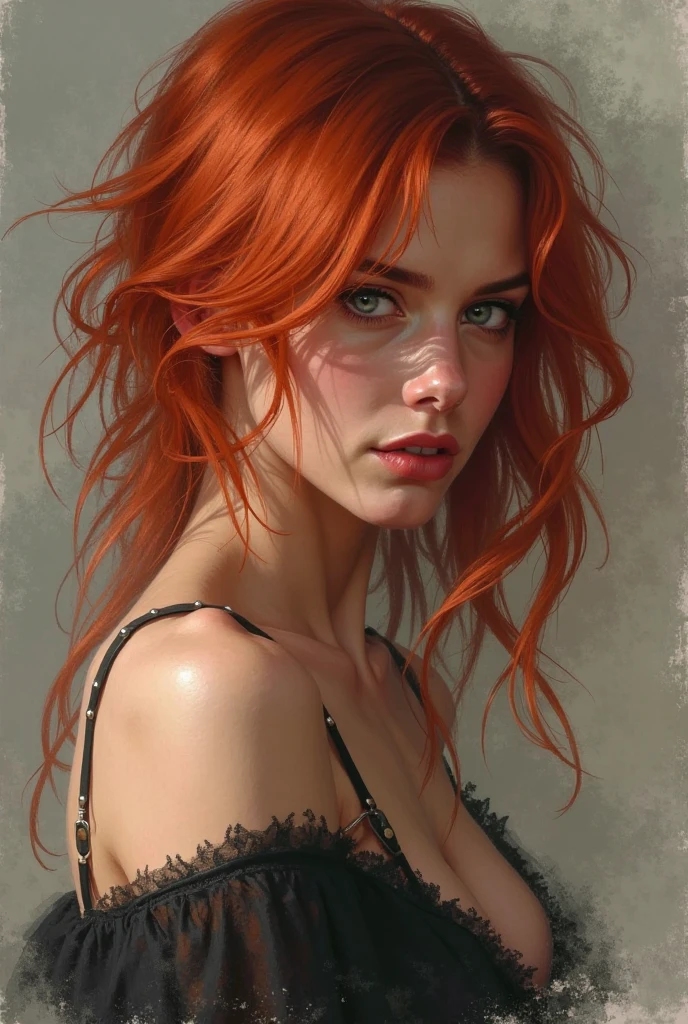 Topless woman with red hair 