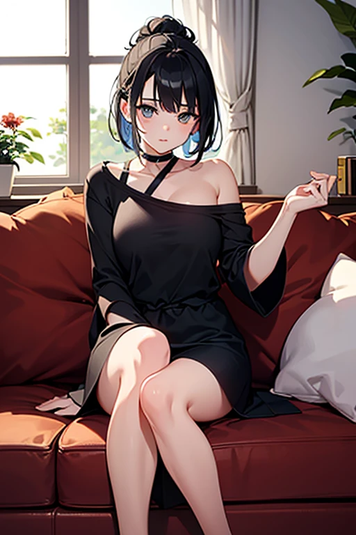 (from below), BREAK, blonde braids:1.4, small breasts, BREAK, thigh-high heels, BREAK, crossed legs, detailed face, chiaroscuro, plump lips, beautiful dynamic lighting, realistic, (photorealistic), 8k, high quality, masterpiece, intricate details, cinematic lighting, hyper detailed, cinematic composition, elegant, glamorou, highly detailed, 8k, photorealistic, digital art, cinematic composition, couch background scenario,