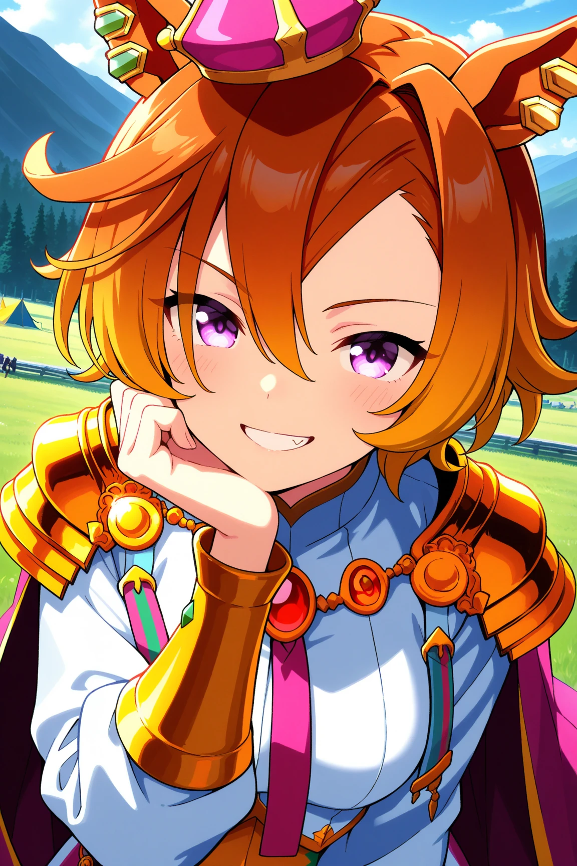 masterpiece, cyberpunk, neon, best quality, original, extremely detailed, intricate details, high resolution, dynamic posture, dynamic angle, zoom out, full body
<lora:opera o:0.8>, cyborg girl, short curvy hair, orange hair, orange animal_ears, purple eyes, hair ornament, wearing a little crown, floating in the air, reaching_towards_viewer
the background is a cyberspace