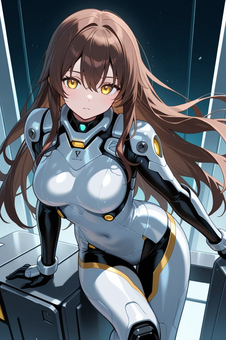 highest quality、Realistic、female、zoom、Orange Eyes、Silver long wavy hair、Hero Suit、Glossy bodysuit、slender、Dark Skin、Large Breasts。Big Ass、Rooftop、An inappropriate smile、Bust Shot、