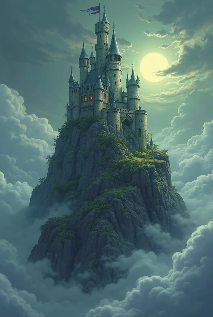 Alinor Castle covered in clouds, In Tarot Card Art Style, best quality, masterpiece