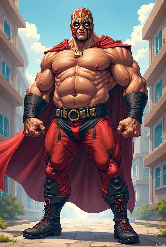 Dressed as the superhero “Mental Mind” a very handsome, sweet and truly massive monster Caucasian bodybuilder is showing off his huge bicep muscles and meaty thighs. Intense young adult. brown hair, powerfully muscled, massive shoulders and biceps. well-defined six pack. Thick gold necklace. Eye mask and cape