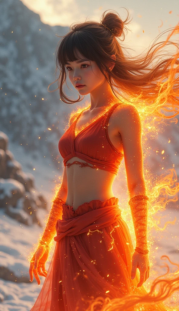 Indonesian Girl playing with fire, ablaze with intensity, Glowing embers, Swirling smoke, Mesmerizing action, Flowing red hair, sparks flying, Fearless expression, Dark background, Intense lighting, Fiery atmosphere, dynamicposes, Dangerous beauty, Fascinating energy, Burning passion, Thrilling suspense, intense heat, Scorching flame, dramatic contrast, Smoky veil, fiery glow, Enchanting dance, Strong presence, Flashing shadows, Fiery artwork, Vibrant colors, blazing infero, Hypnotic flame, daring adventure, Her eyes shone with a blazing light, Heat waves, Glowing embers fall, Exhilarating performance, Blazing sparks in the night, adrenaline rush, Radiant warmth, Breathtaking spectacle, Raw intensity, Fiery passion is unleashed.
