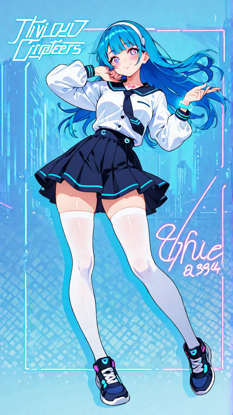 Draw an anime girl with short light blue hair, sexy looking, celebrating his birthday. The girl must have a modern and elegant hairstyle, with hair slightly disheveled to give it a casual touch. Wear an attractive but elegant outfit, perhaps a short, tight dress in bright or metallic tones that highlight your figure. He's in the middle of a birthday party, surrounded by colorful balloons and streamers. In one hand he holds a glass of champagne, and in the other, a small cake with a lit candle. Her expression is one of joy and flirtation., with a big smile and eyes shining with excitement. The background shows details of the party, like a table with wrapped gifts and a banner that says "Happy Birthday!". The scene is illuminated with festive lights that add a warm and cheerful atmosphere.