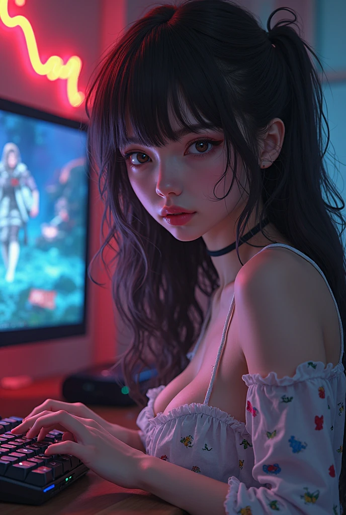 controle de nintendo switch, blue and red neon, black backdrop