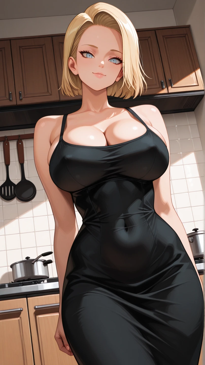 ((Best quality)), 1girl, big breasts, kitchen, MILF