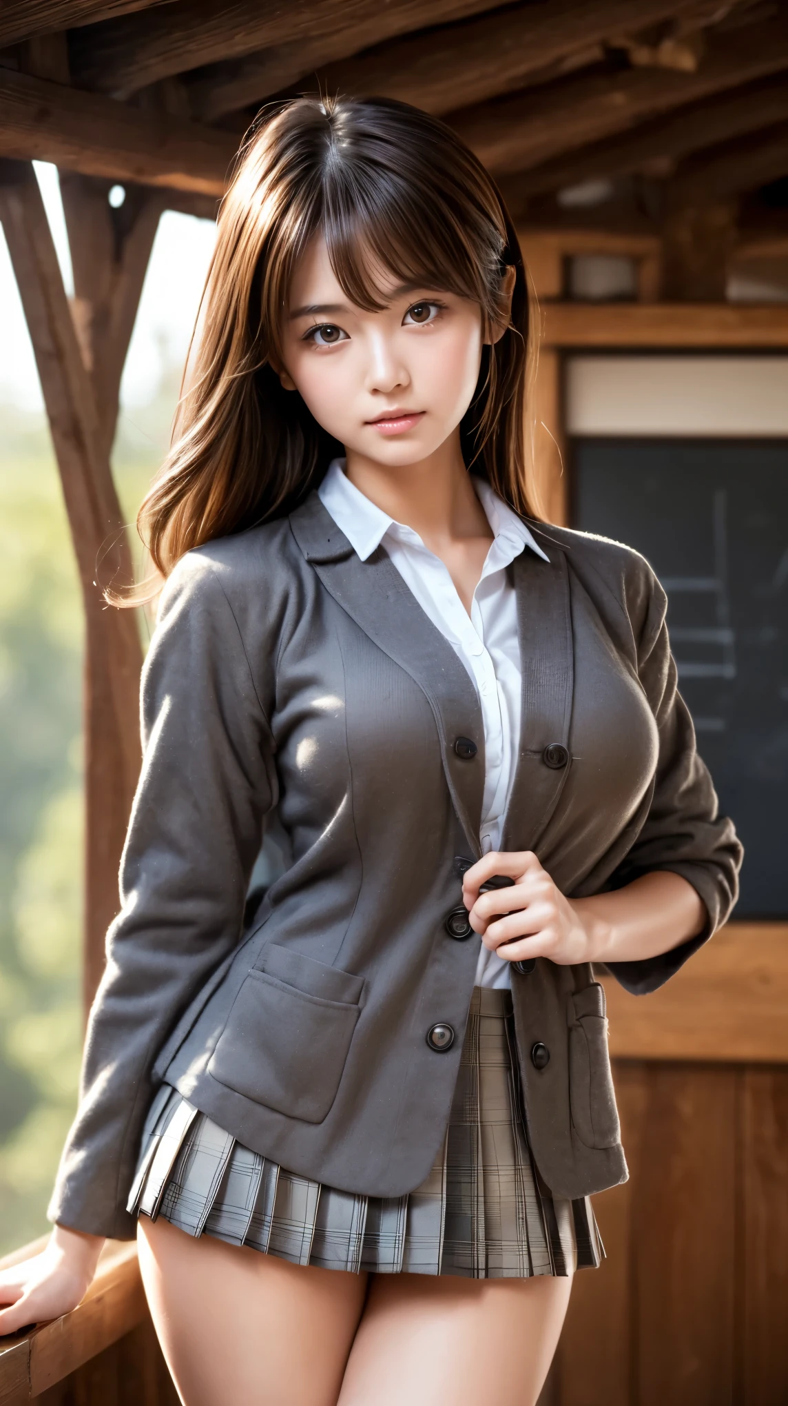 Photorealistic, 超高分辨率, high high quality，Soft light，Best quality at best，tmasterpiece，8K，Hyper Real，absurderes，1girll，office room，Black slim suit，Pen holder skirt，Stand with your legs outstretched:1.1，Blushlush，double-ponytail，Wet panties，Sit with your hands behind your back，wetfloor，(Open your clothes，Flirting skirts:1.1)，Sitting, (spread their legs), Outdoors, lush grassland, (((Bokeh))), depth of fields,