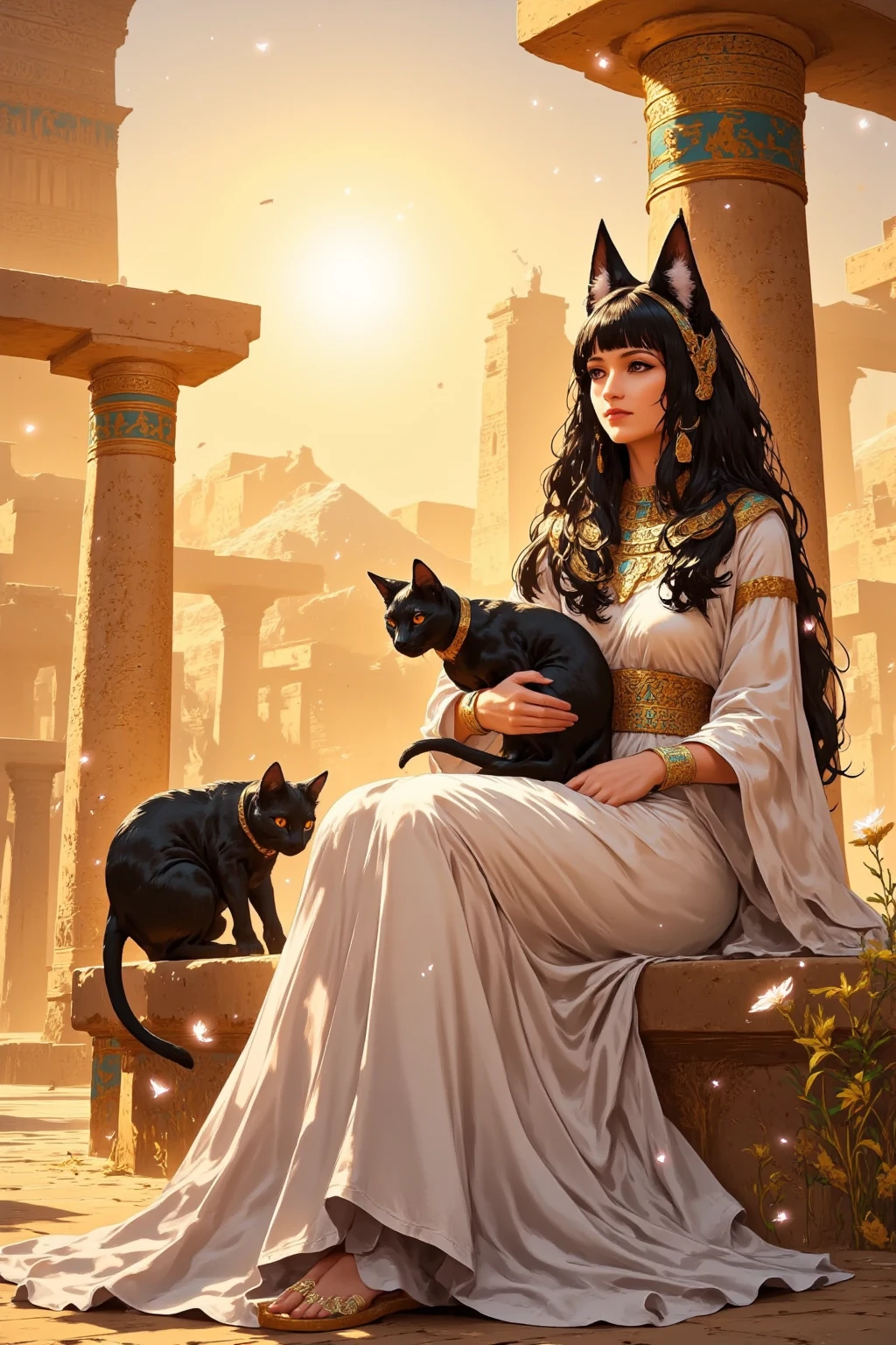 upper class, fine dress with shoulder straps and a shawl, high quality, super detail, detailed CG unity, ancient egypt outfit, holding a white cat