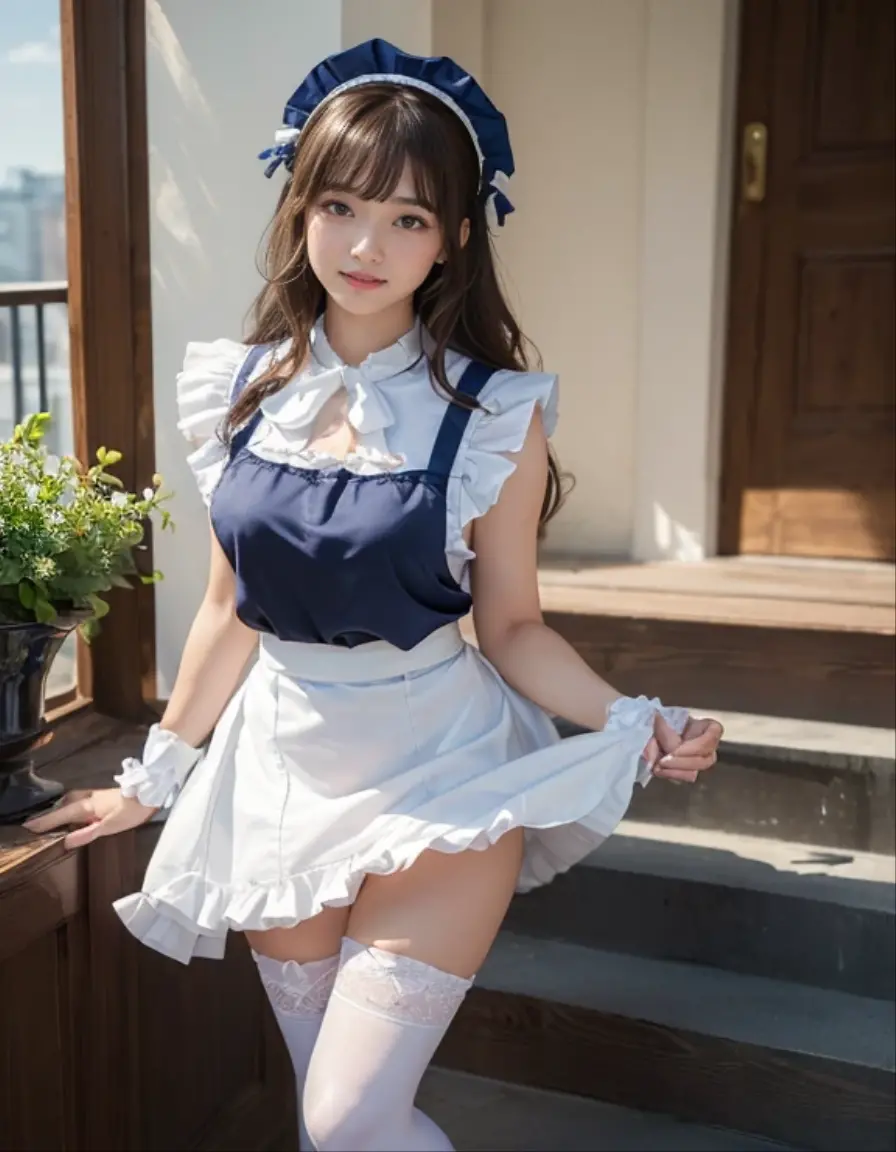 masterpiece、One girl per photo、Full Body Shot、Front view、Young and beautiful woman in Japan、Wearing a cute short-sleeved satin silver black maid outfit、With a big smile、White ruffled headband、White frilly apron、Black choker、Charming person、Very cute face、Glossy lips、Body covered in sweat、Double eyelids on both eyes、 Natural Makeup、Long eyelashes、Long Bob Hair、Shiny and smooth light brown hair、Asymmetrical bangs、Sunburned skin、Center image、8K resolution、Advanced Details、Detailed hairstyle、Detailed face、Great cinema lighting、Octane Rendering、Vibrant、Ultra-realistic、Perfect limbs、Perfect Anatomy、Huge
