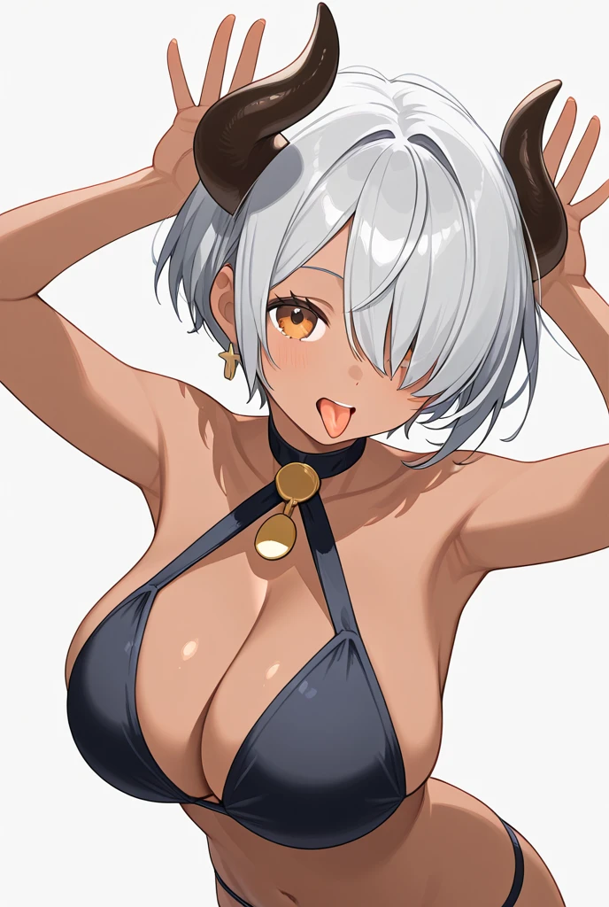 One person、solo、chest、Staring at the audience、short hair、Big Breasts、Red Eye、belly button、Animal Ears、tail、Swimwear、Gray Hair、Thighs、Cat ear、Dark brown skin、Dark brown skinの女性、猫のtail、Zoom Layer,セクシーなSwimwear、センシティブな Swimwear、卑猥なSwimwear、色っぽいSwimwear、きわどいSwimwear、エロいSwimwear, VフロントマイクロプランジSwimwear, (黒いVフロントマイクロプランジSwimwear)