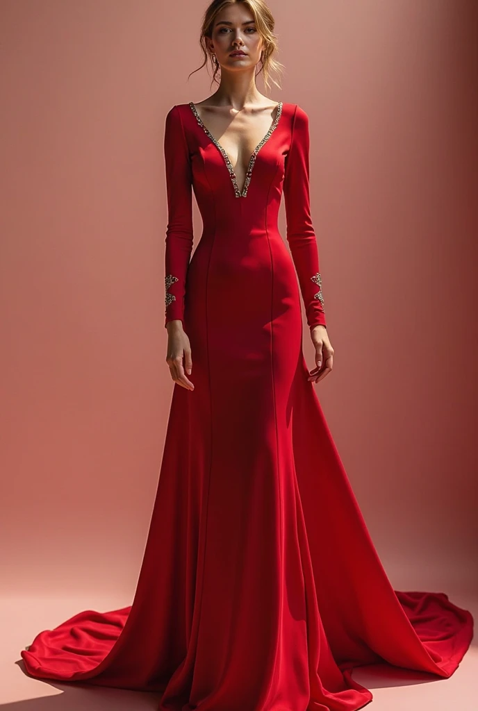 a woman in the translucent red silk gown, full body,wear hijab, brest expose, half neked, tiead in satin rope, tied tight,mermaid tight long gown, flowy dramatic long gown, double long satin train ( 4 meter long ),red satin sheet, wear high heels, masterpice, 4k resolution, ultra-realistic, highly detail.