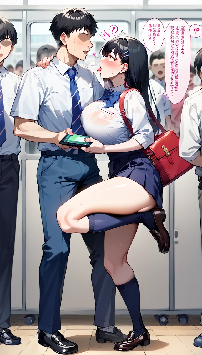 masterpiece, best quality, (1faceless boy:1.3),(boy grabbing breast:1.1),1girl .(school uniform:1.2), black long hair,brown eyes,(classroom:0.8), (sunset:0.7),(medium breasts:1.4), (sad smile:0.8)